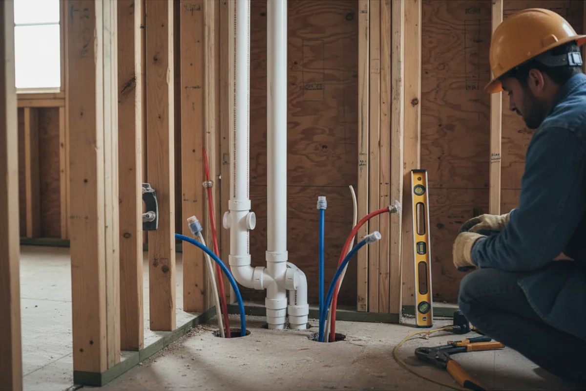 Drain and supply rough-in during Leak Detection in Orange